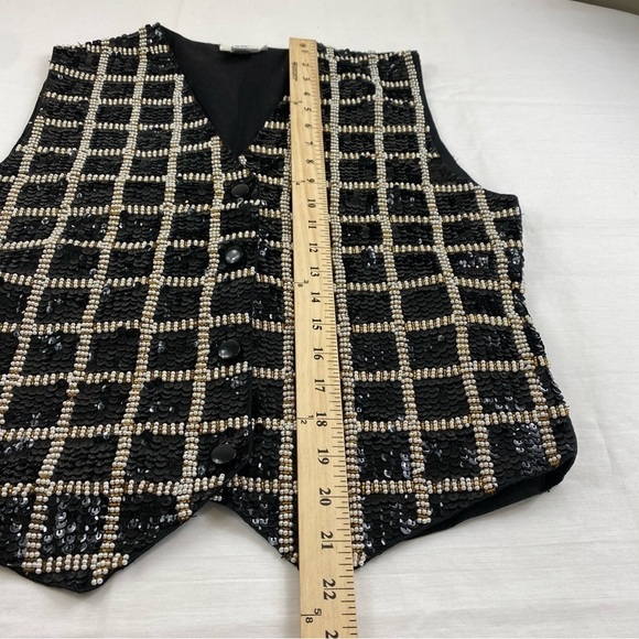 Vintage Women’s‎ Black Sequins Pearl and Gold Beads Windowpane Design Vest Sz M - Picture 7 of 10